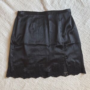 Fleur du Mal Black Satin Skirt with Lace Detail
